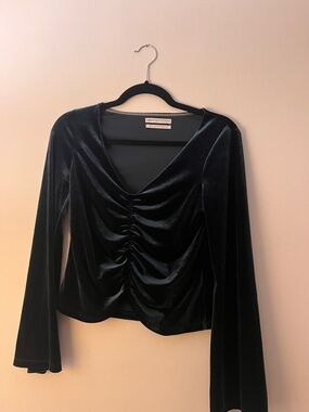 Urban Outfitters Dark Green/Teal Velvet Bell Sleeve Top